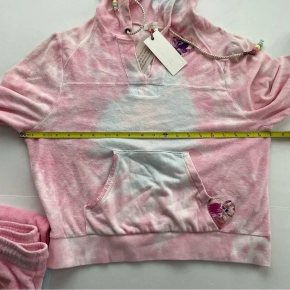 Loveshackfancy Kirby Hoodie in Cherry Fizz cropped terry beaded pink tie dye - Picture 6 of 8